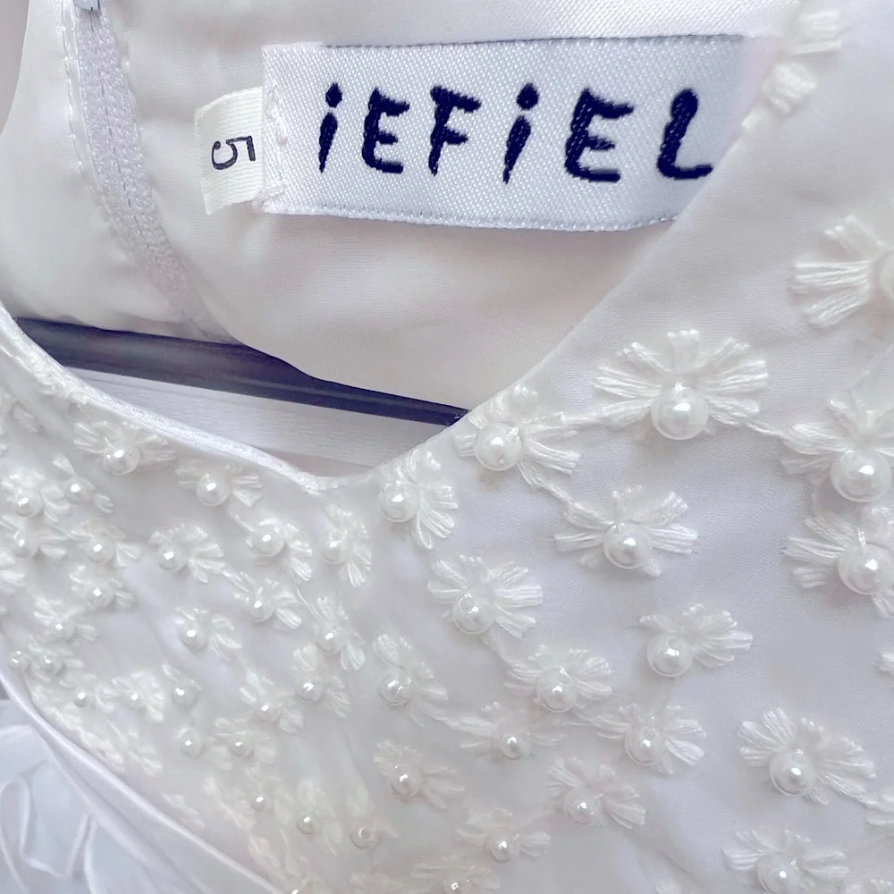 Elegant White Kids formal Recital Wedding Party Dress with Floral Details size:5
